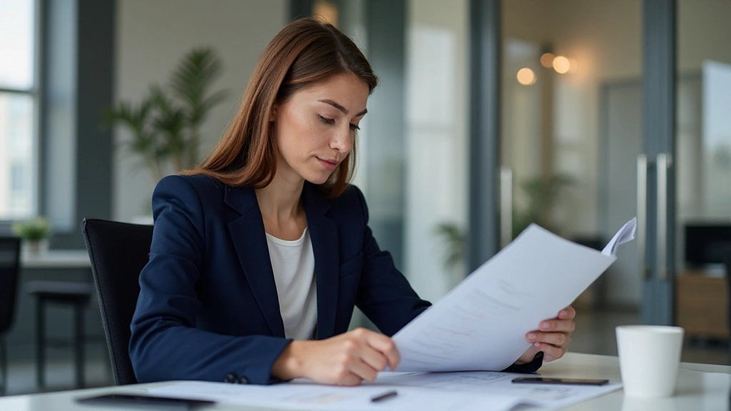 Бухгалтер анализирует финансовые отчёты и бухгалтерские документы