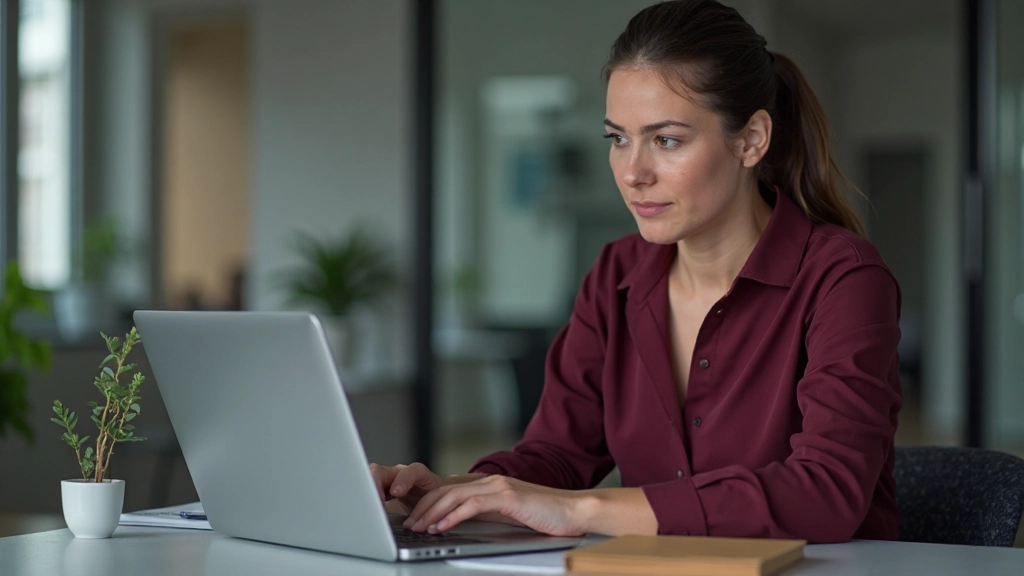 Финансовый специалист анализирует международные стандарты на ноутбуке в деловом окружении