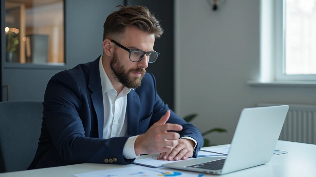Профессиональный финансовый консультант анализирует графики доходов на современном рабочем столе