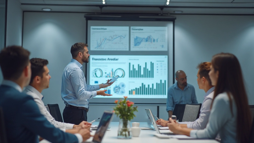 Финансовый аналитик презентует графики и диаграммы анализа доходов команде