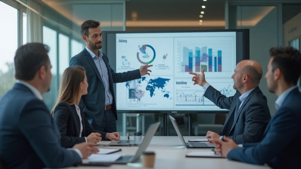 Финансовый аналитик презентует графики и диаграммы анализа доходов команде