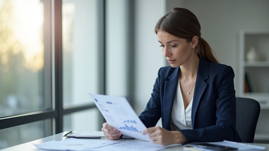 Профессиональный бухгалтер анализирует финансовые отчеты на рабочем столе